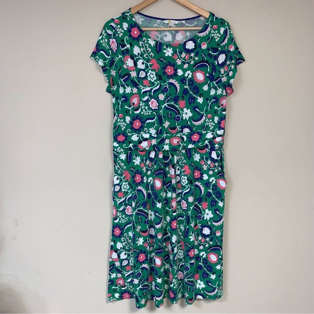 BODEN Dress Womens 12 Amelie Floral Green Jersey Soft Paisley Comfortable Summer - Picture 3 of 9